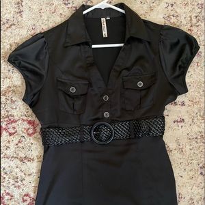 Black shirt with braided belt